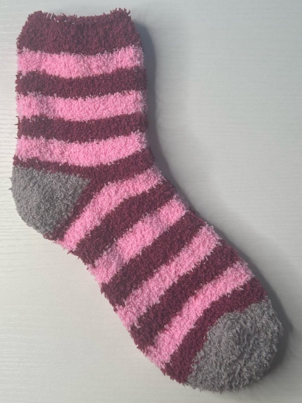 💲4 with purchase❗️- Fuzzy Pink & Maroon Striped Socks